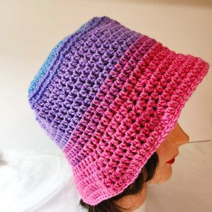 Bucket Hat multicolor handknit crochet bright colorful rainbow